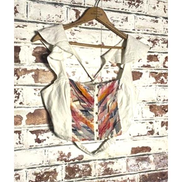 NWT Anthropologie Pilcro Cotton & Linen Multicolor Cropped Ruffle Open Back Tank - Picture 7 of 15